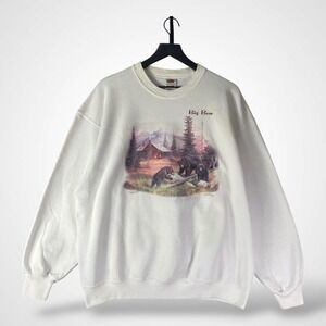 Fruit of the Loom BEST Big Bear Wildlife Crewneck Sweatshirt XL Nature Vintage